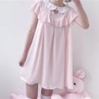 Cutout Heart Short-sleeve Sleep Dress Pink - One Size