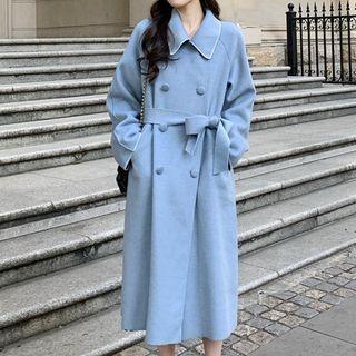 Double-breasted Midi Coat Blue - One Size