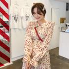 Half-placket Hear Patterned Dress Cream - One Size