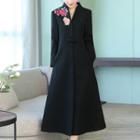 Long Floral Embroidered Frog-button Coat