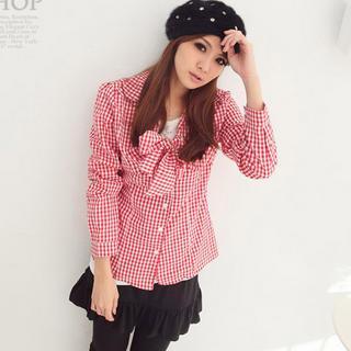 Tie-neck Gingham Blouse