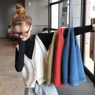 Mock-neck Long-sleeve T-shirt / Knit Vest