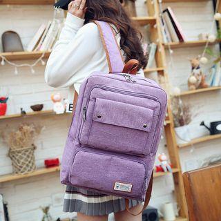 Canvas Contrast-strap Pockets Zip Backpack