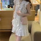 Short-sleeve V-neck Lace-up Dot Dress