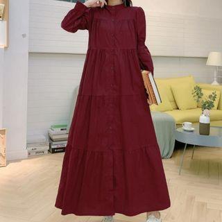 Crinkled Midi A-line Shirt Dress