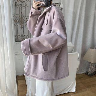 Hooded Plain Loose-fit Coat