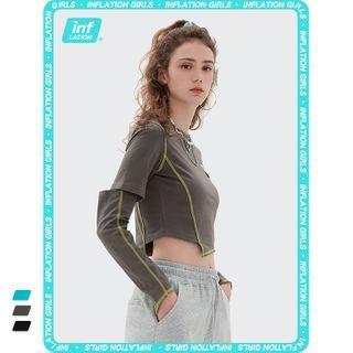 Asymmetric Cutout-elbow Stitched Crop T-shirt