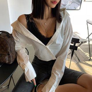 Hidden-button Cropped Shirt
