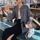 Long Sleeve Tie-waist Checked Shirt Black & White - One Size