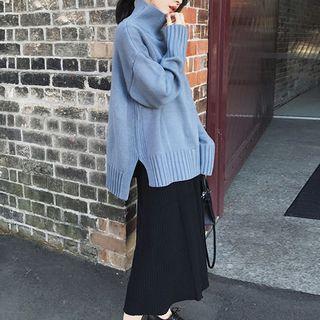 Set: Turtleneck Plain Sweater + Knit Midi A-line Skirt