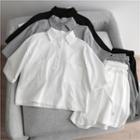 Set: Short-sleeve Collar Pocket Detail T-shirt + Shorts