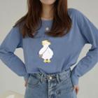Long-sleeve Duck Print T-shirt