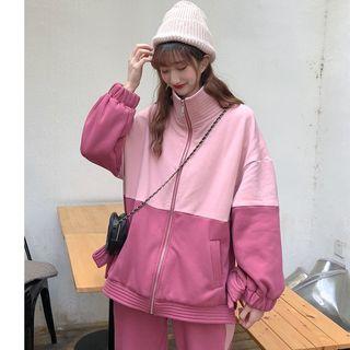 Set: Two-tone Ribbon Zip Jacket + Jogger Pants