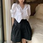 Short-sleeve Bow Blouse / Mini Skirt