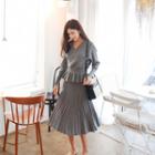 Set: Cutaway-back A-line Knit Top + Pleated Skirt