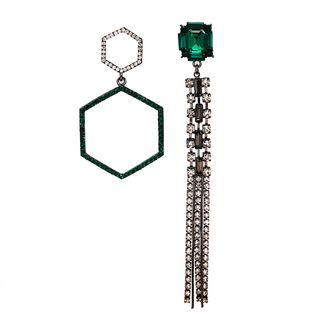 Non-matching Rhinestone Hexagon Fringed Earring