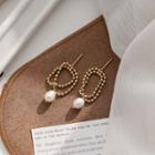 Chain Pearl Dangle Earring 1 Pair - Earrings - Tassel & Faux Pearl - Gold & White - One Size