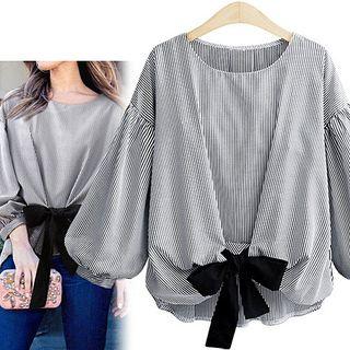 Striped Lantern-sleeve Blouse