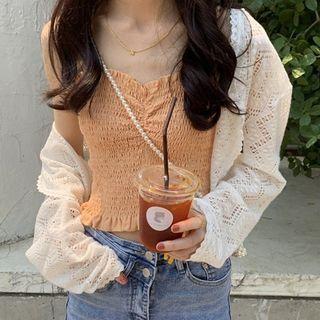 Crochet Knit Cardigan White - One Size