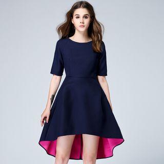 Plain Dip Back Elbow Sleeve Dress