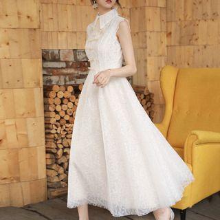 Collared Sleeveless Midi A-line Dress