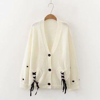 Lace Up Cardigan White - One Size