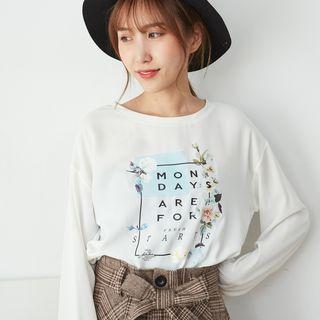 Floral Lettering Long-sleeve T-shirt