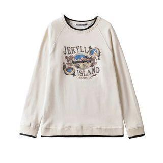 Long Sleeve Lettering Printed Loose-fit Sweatshirt