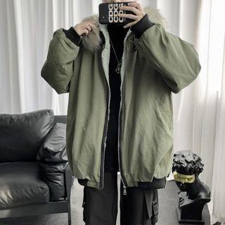 Fluffy Trim Hooded Zip-up Jacket