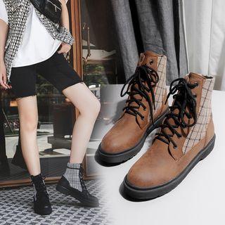 Plaid Panel High-top Short Boots