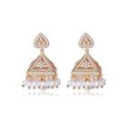 Fashion And Elegant Plated Gold Geometric Triangle Imitation Pearl Tassel Earrings With Cubic Zirconia Golden - One Size