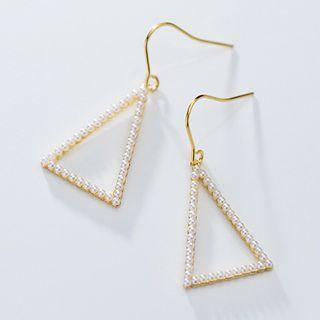 Faux Pearl Triangle Drop 925 Sterling Silver Earring