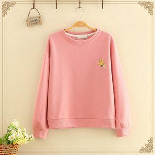 Round-neck Bear Printed Plain Sweater