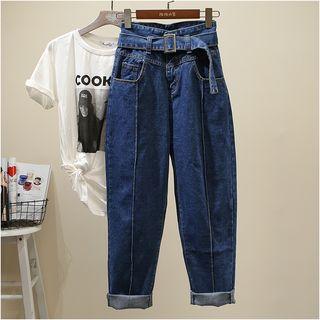 High-waist Straight-cut Jeans With Belt