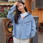 Mock Two-piece Hooded Denim Shirt