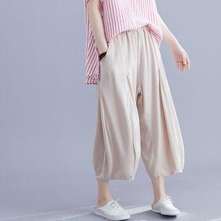 Plain Cropped Wide-leg Pants Almond - L