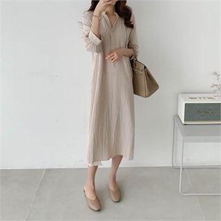 Half-placket Crinkled Dress