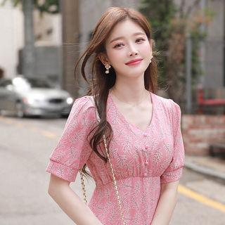V-neck Tie-waist Midi Floral Dress