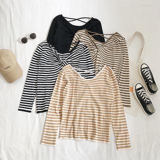 Striped Cross Strap Long-sleeve T-shirt
