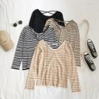Striped Cross Strap Long-sleeve T-shirt