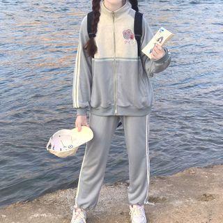 Cartoon Embroidered Zip Jacket / Sweatpants