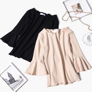 Bell-sleeve Frill Trim Knit Top