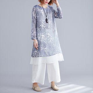 Floral Round-neck Long-sleeve Medium Maxi Dress