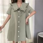 Short-sleeve Ruffle Trim Mini Dress Green - One Size