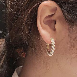 Rhinestone Bead Hoop Earring Gold - One Size