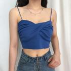 Knitted Cropped Camisole Top Blue - One Size
