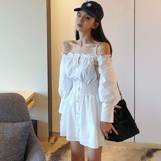 Off-shoulder Mini A-line Dress White - One Size