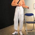 Plain Drawcord Long-sleeve Top / Plain High-waist Drawcord Cargo Pants
