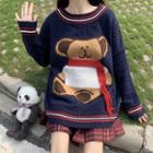Long-sleeve Bear Pattern Knit Sweater