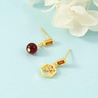 Non-matching Alloy Hexagon & Faux Crystal Bead Dangle Earring 1 Pair - Lantern - One Size